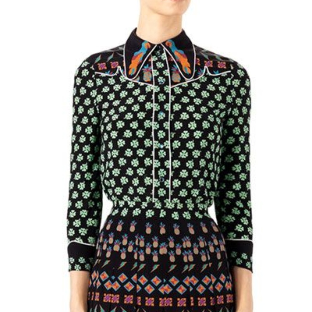 Gucci Four Leaf Clover Printed Silk Blouse